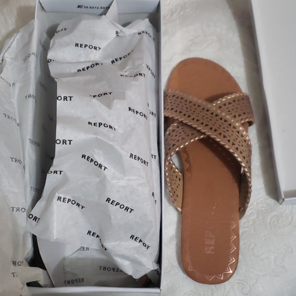 REPORT Glaine Rosegold Triangle Perforated Sandals